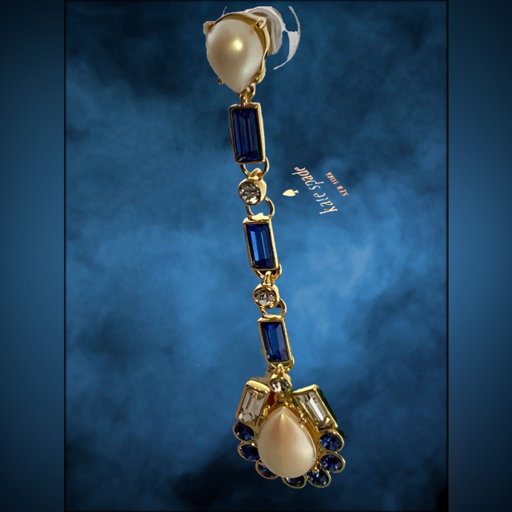 Kate Spade NY "Sunrise Cluster" Collection Chandelier Earrings Sapphire Blue - Picture 3 of 5